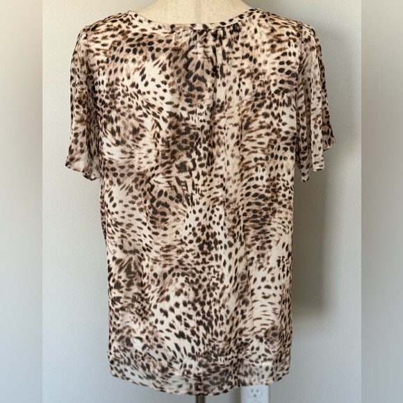NWT | LOFT | Short Sleeve Leopard Print Blouse | Brown/Cream/Black | Large - Picture 3 of 4